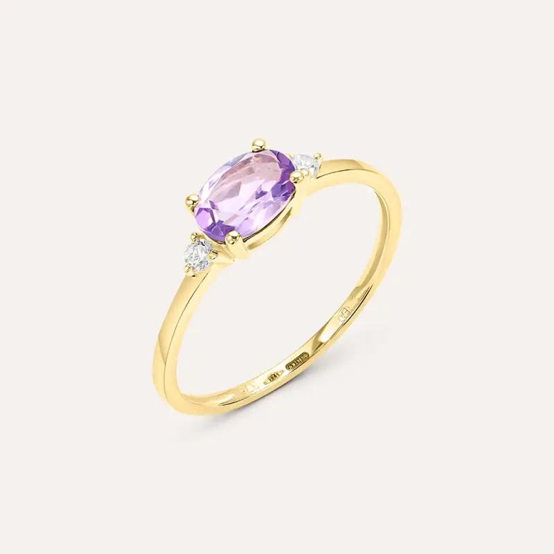 Anello Solitario Amélie Oro Giallo Ametista Cubic Zirconia
