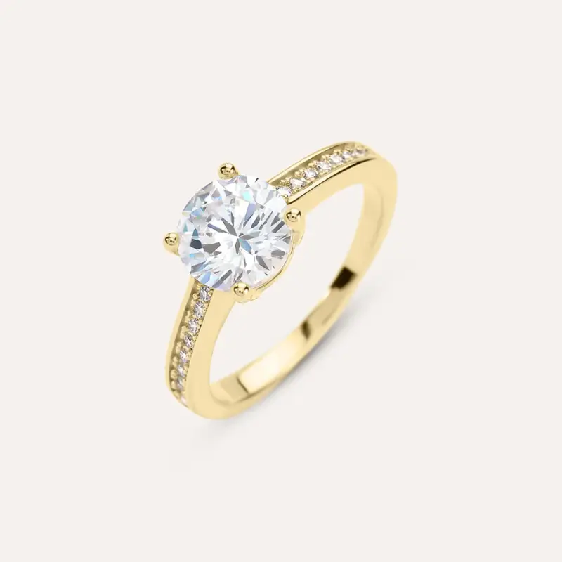 Anello Solitario Golden Dream Placcato Oro Giallo Cubic Zirconia