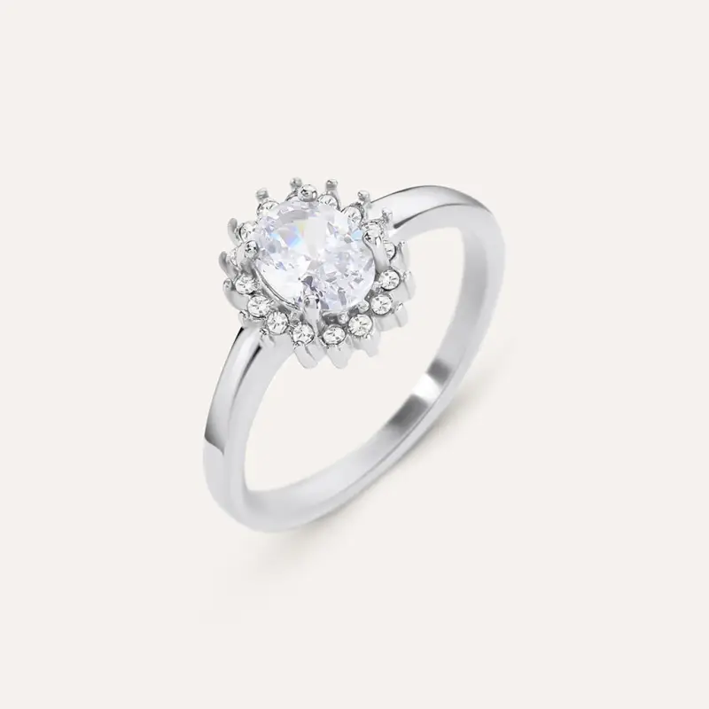 Anello Solitario Kate Aura Acciaio Cristallo