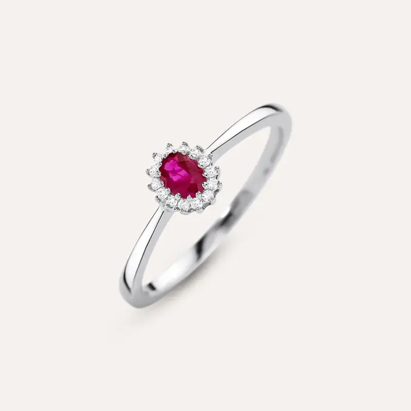 Anello Solitario Kate Charlotte Oro Bianco Rubino Diamante