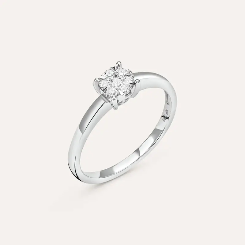 Anello Solitario Petali Oro Bianco Diamante