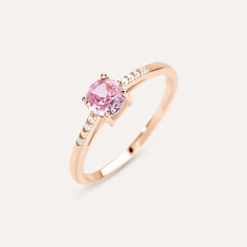 Anello Solitario Silver Rainbow Argento Rosa Cubic Zirconia