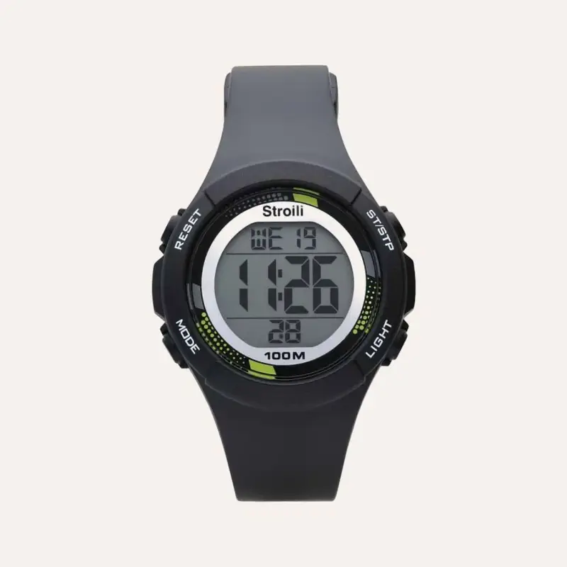 Baltimora Cronografo digitale in silicone nero e acciaio