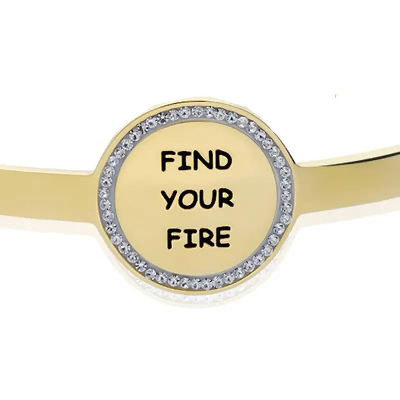 Bangle Find your fire in acciaio dorato e strass