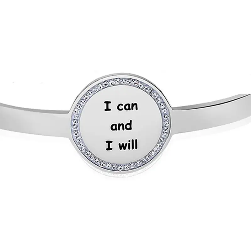 Bangle I can and I will in acciaio e strass