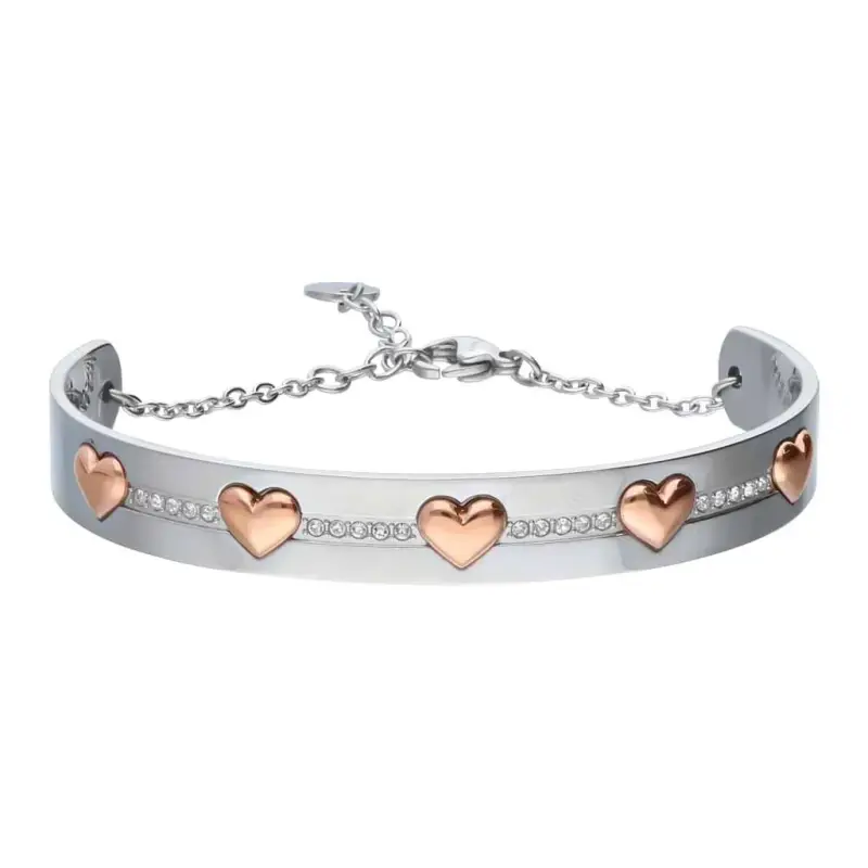 Bangle Lady Chic Acciaio Cuore e Cristalli