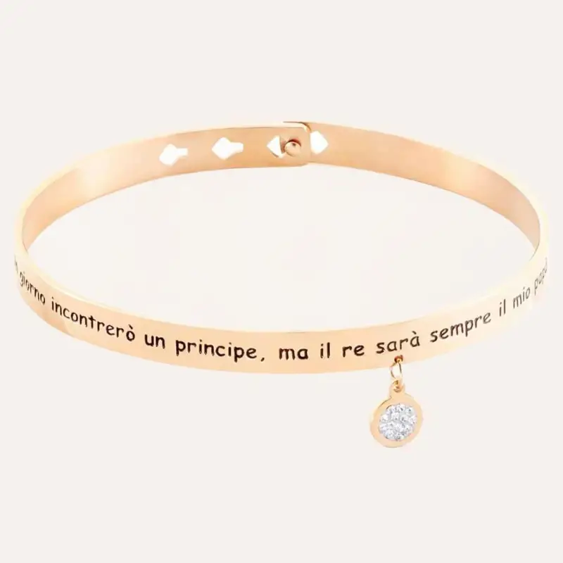 Bangle Lady Message Acciaio Rosato Family e Cristalli