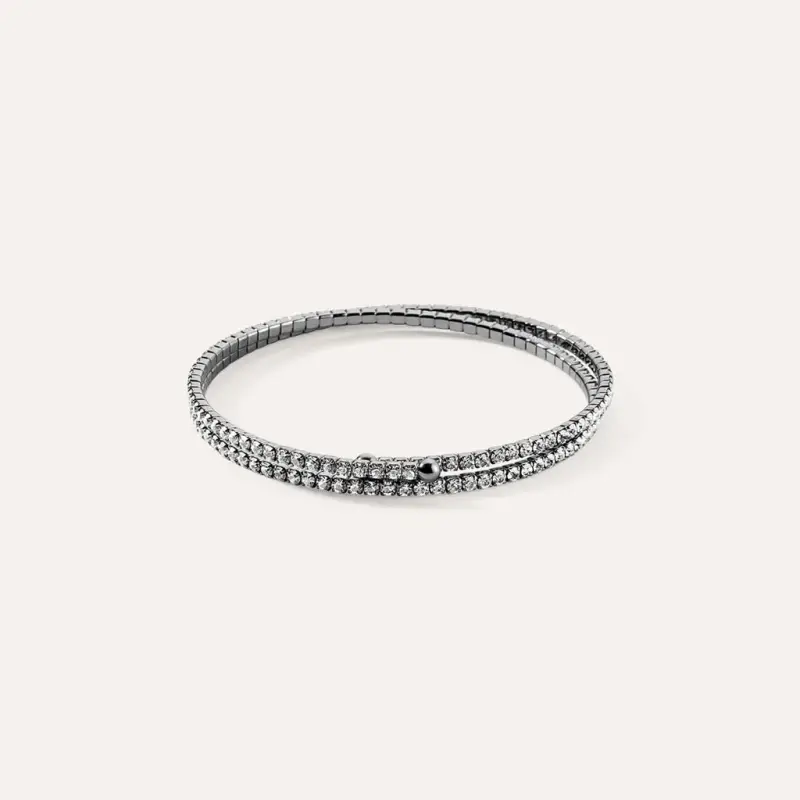 Bracciale bangle doppio in metallo rutenio e cristalli