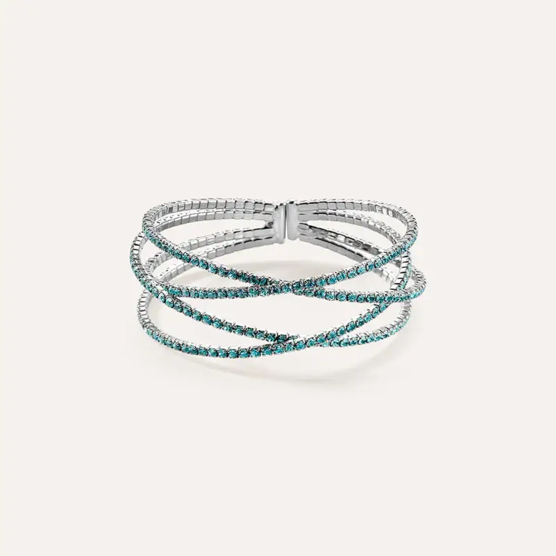 Bracciale bangle in metallo rodiato e cristalli