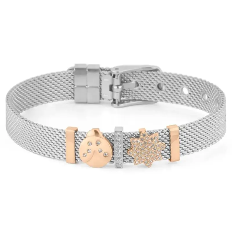 Bracciale Catena Aura Acciaio Bicolore Bianco / Rosa Cristallo