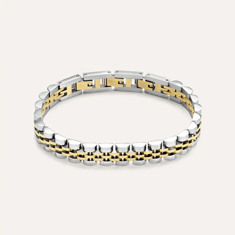 Bracciale Catena Man Code Acciaio Bicolore Dorato / Bianco