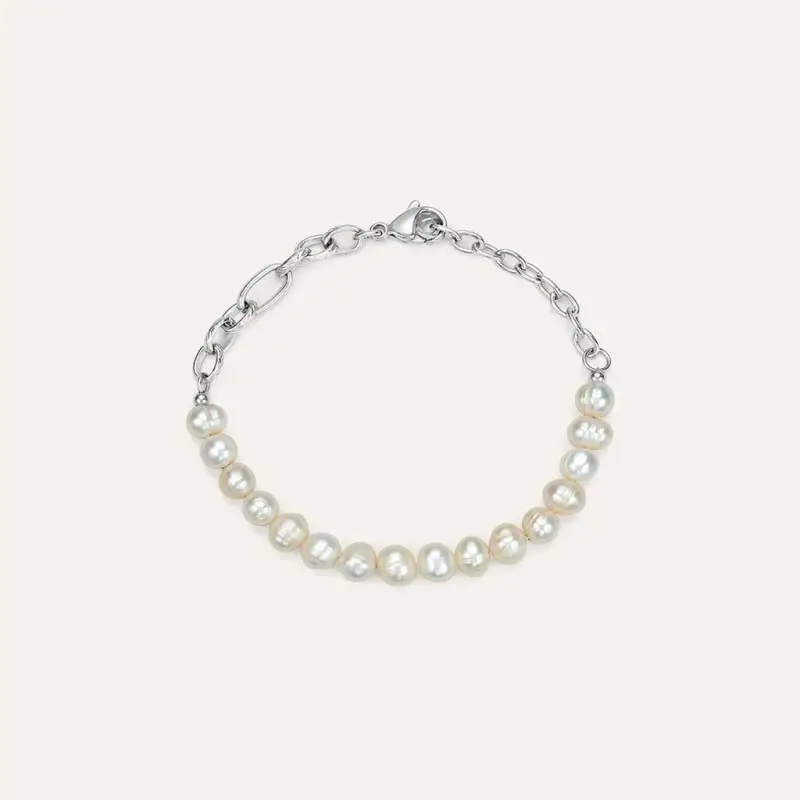 Bracciale Catena Man Code Acciaio Perla D Acqua Dolce