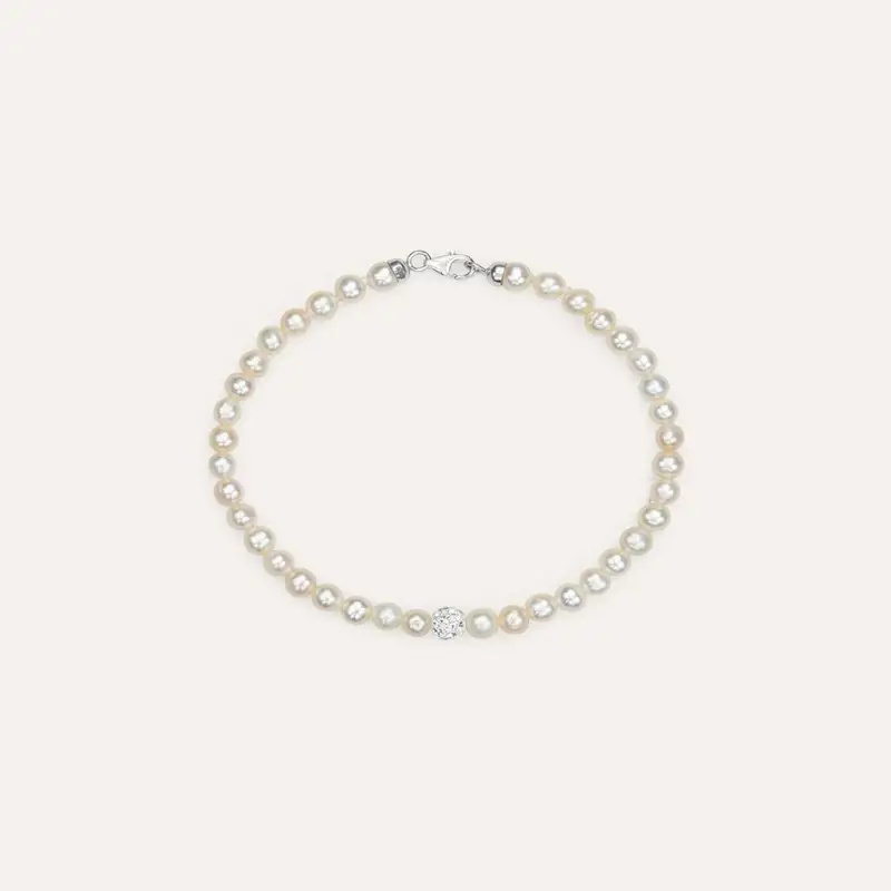 Bracciale Gabrielle Oro Bianco Perla D Acqua Dolce Cristallo
