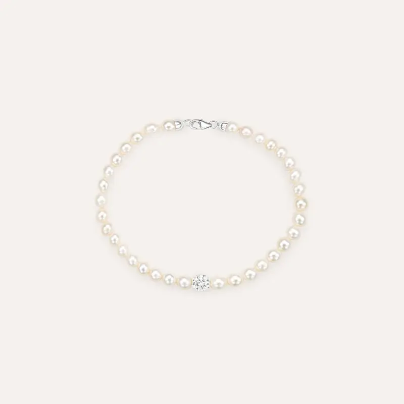 Bracciale Gabrielle Oro Bianco Perla D Acqua Dolce Cristallo