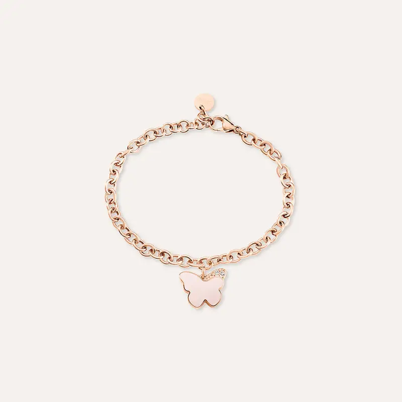 Bracciale Lady Sweet Acciaio Rosato Farfalla e Cristalli