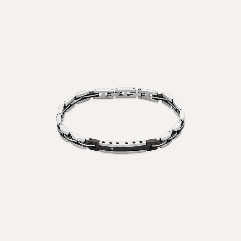 Bracciale Man Code Acciaio Bicolore Bianco / Nero Cubic Zirconia