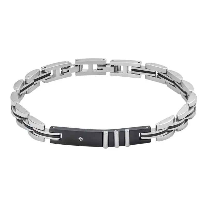Bracciale Man Code Acciaio Bicolore Bianco / Nero Cubic Zirconia