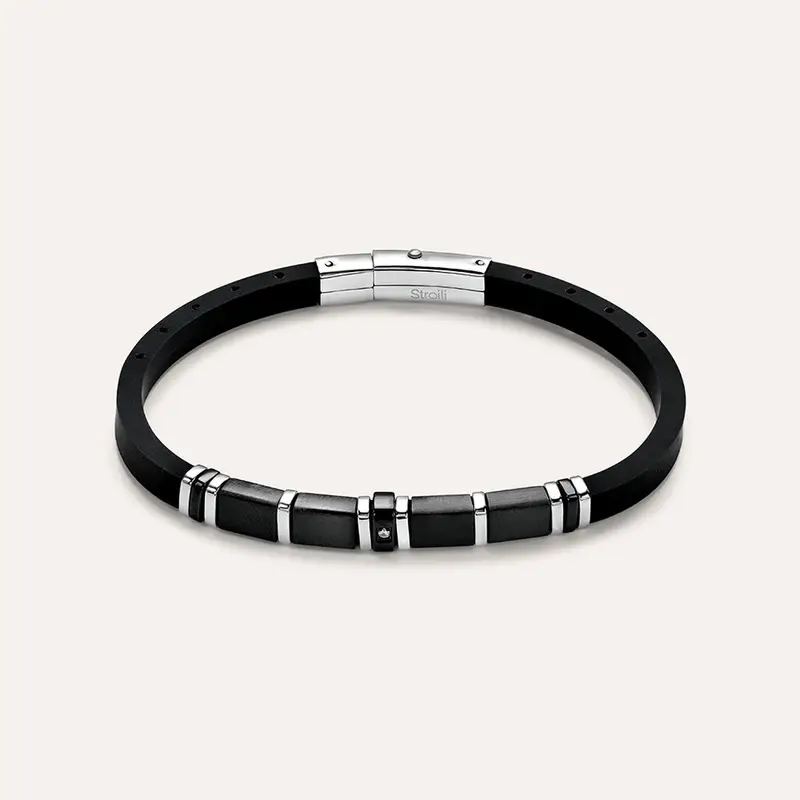 Bracciale Man Code Acciaio Bicolore Bianco / Nero Cubic Zirconia