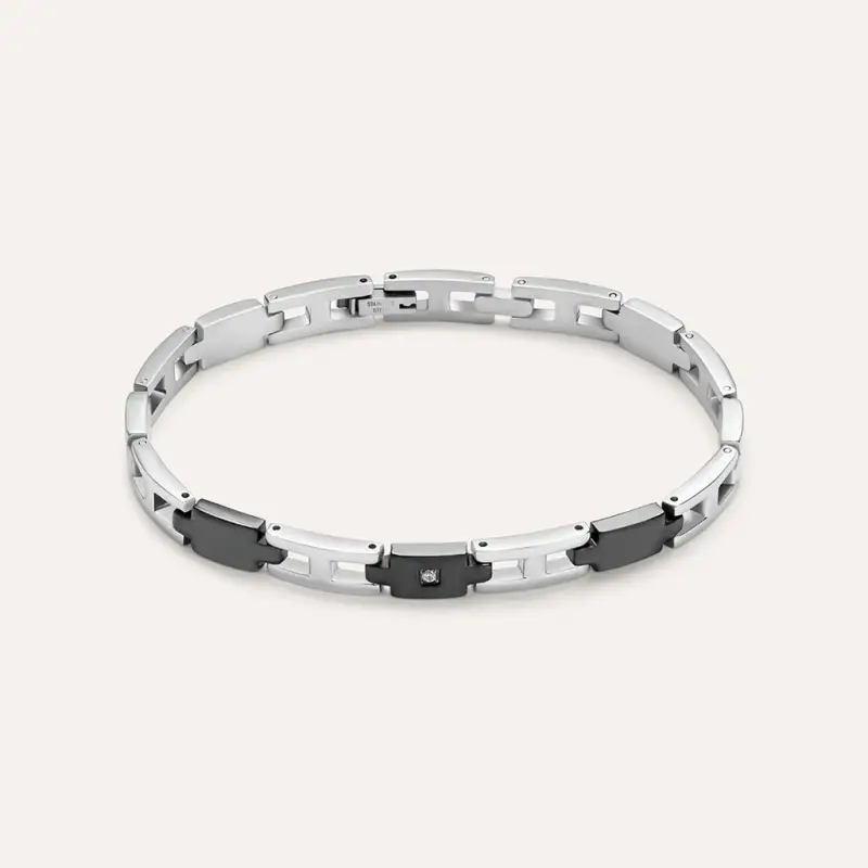 Bracciale Man Code Acciaio Bicolore Bianco / Nero Cubic Zirconia