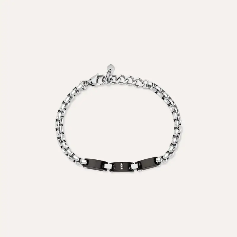 Bracciale Man Code Acciaio Bicolore Bianco / Nero Cubic Zirconia