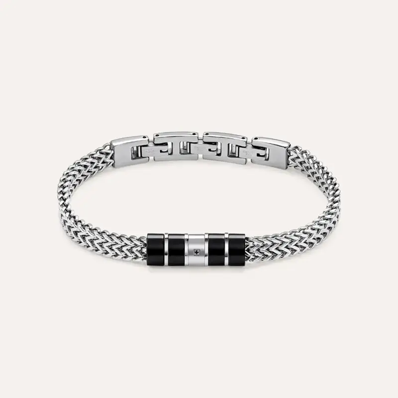 Bracciale Man Code Acciaio Bicolore Bianco / Nero Cubic Zirconia