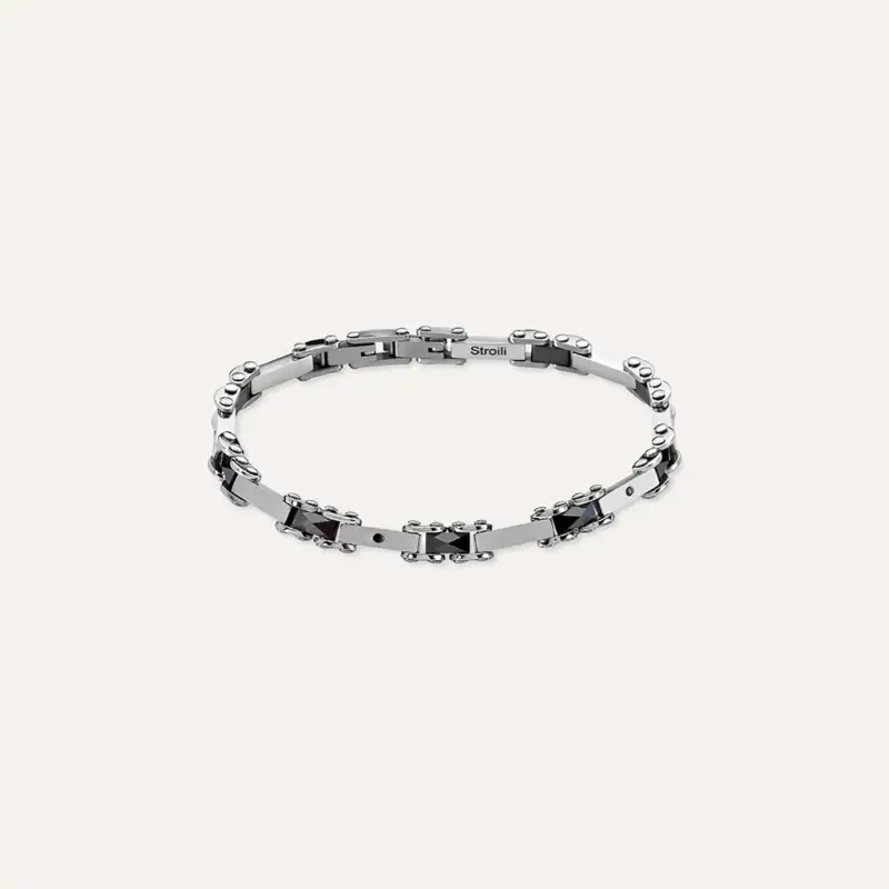 Bracciale Man Code Acciaio Bicolore Bianco / Nero Cubic Zirconia