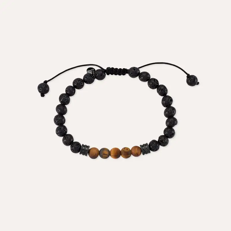 Bracciale Man Code Ottone Nero Pietra lavica Occhio di Tigre