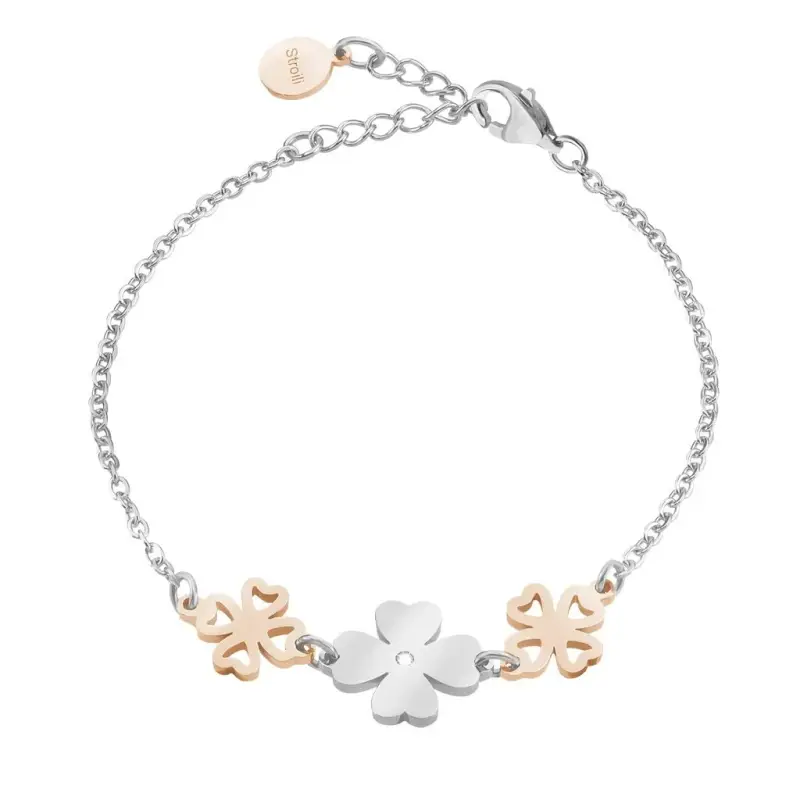 Bracciale quadrifogli in acciaio e cristalli