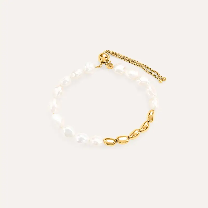 Bracciale Radiance Acciaio Dorato Perla D Acqua Dolce