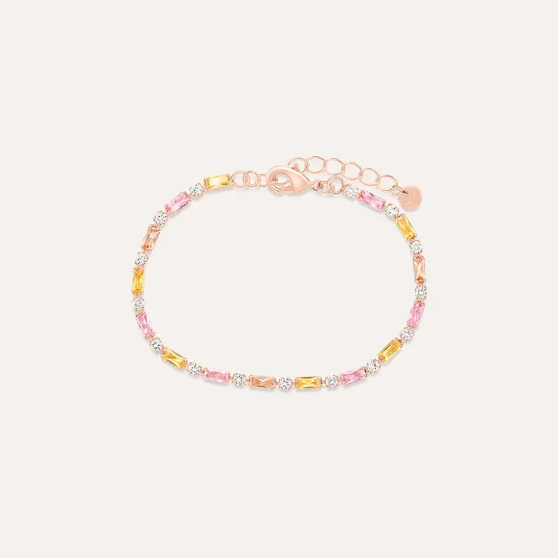 Bracciale Tennis Romantic Shine Ottone Rosa Cristallo