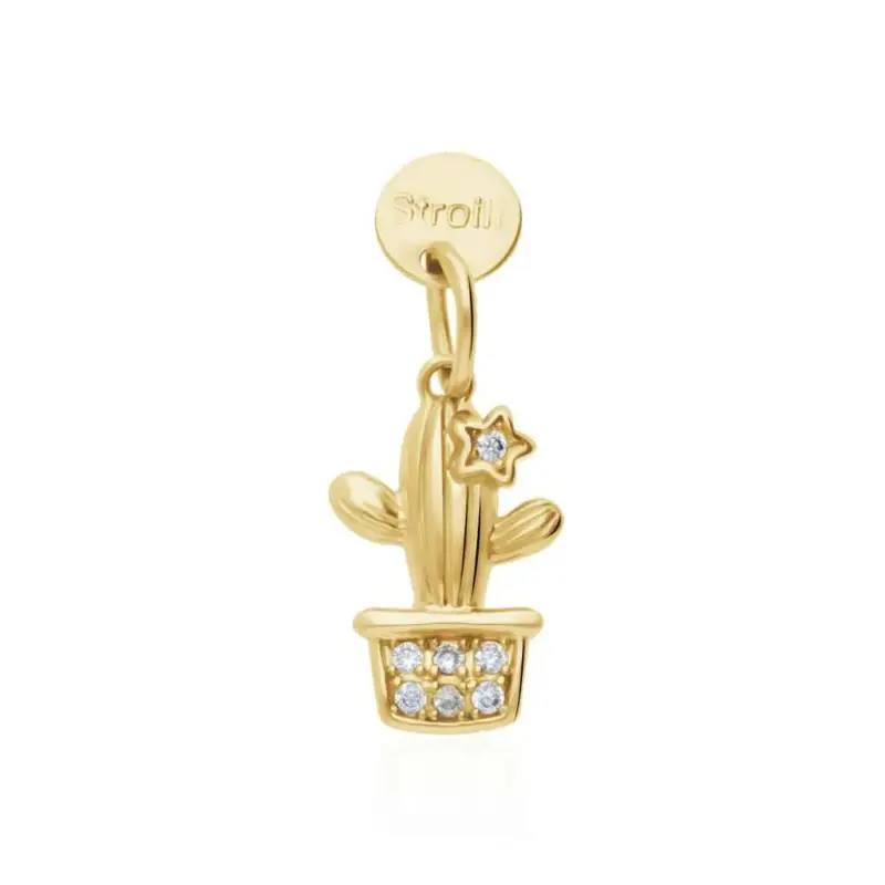 Charm cactus in argento dorato e zirconi
