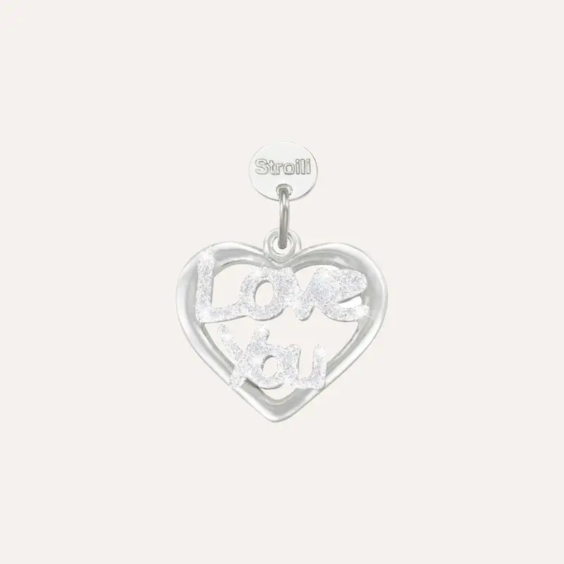Charm in argento rodiato e glitter