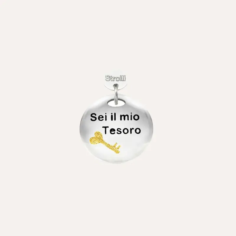Charm in argento rodiato e glitter
