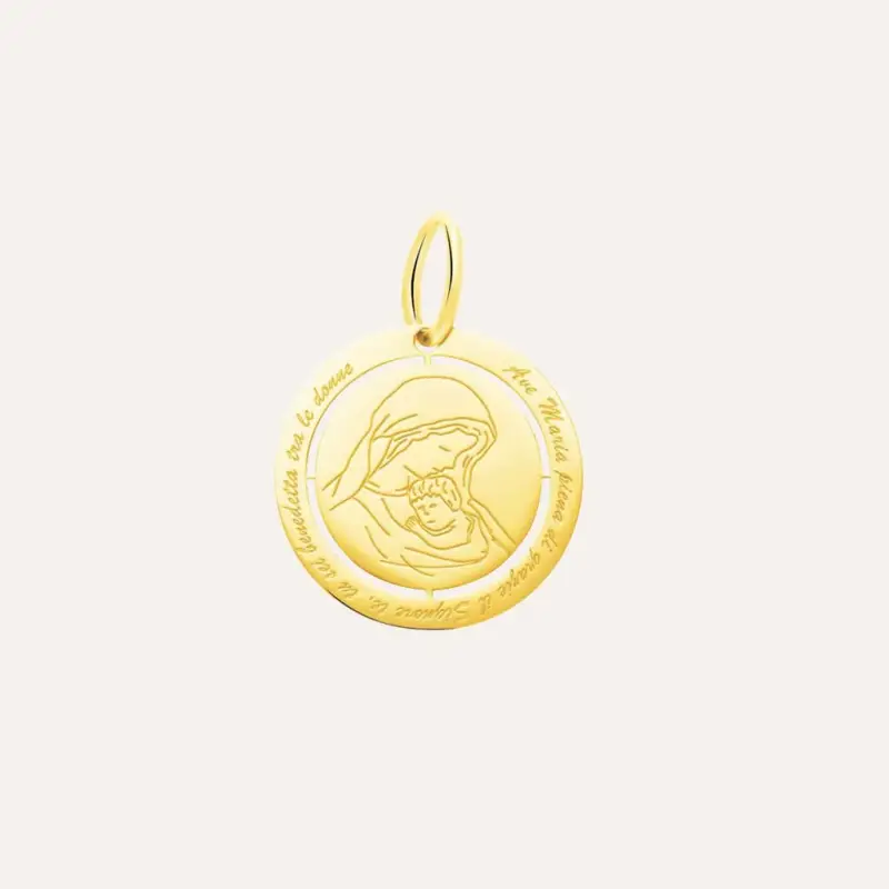 Ciondolo Vergine Maria e Ges√π con preghiera in oro giallo