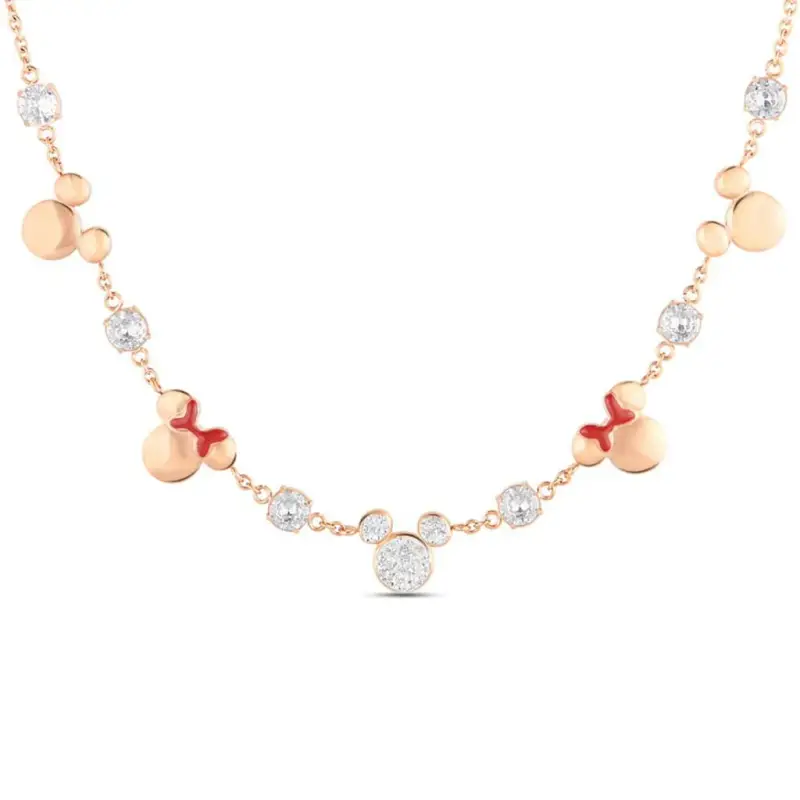 Collana Acciaio rosato Topolino Minnie e Cristalli