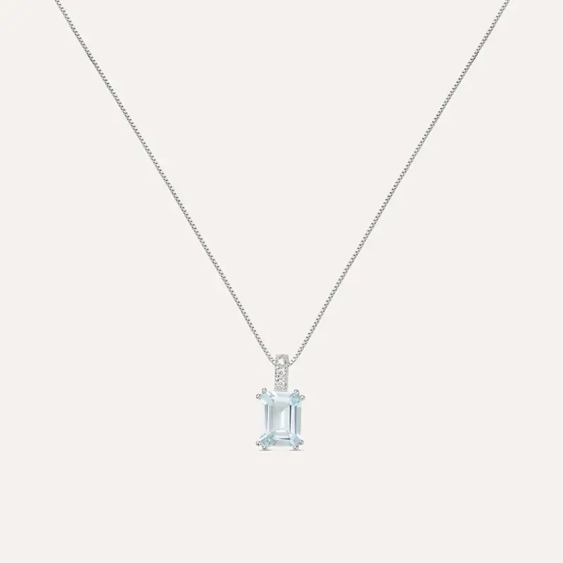 Collana Acquamarina Oro Bianco Acquamarina Diamante