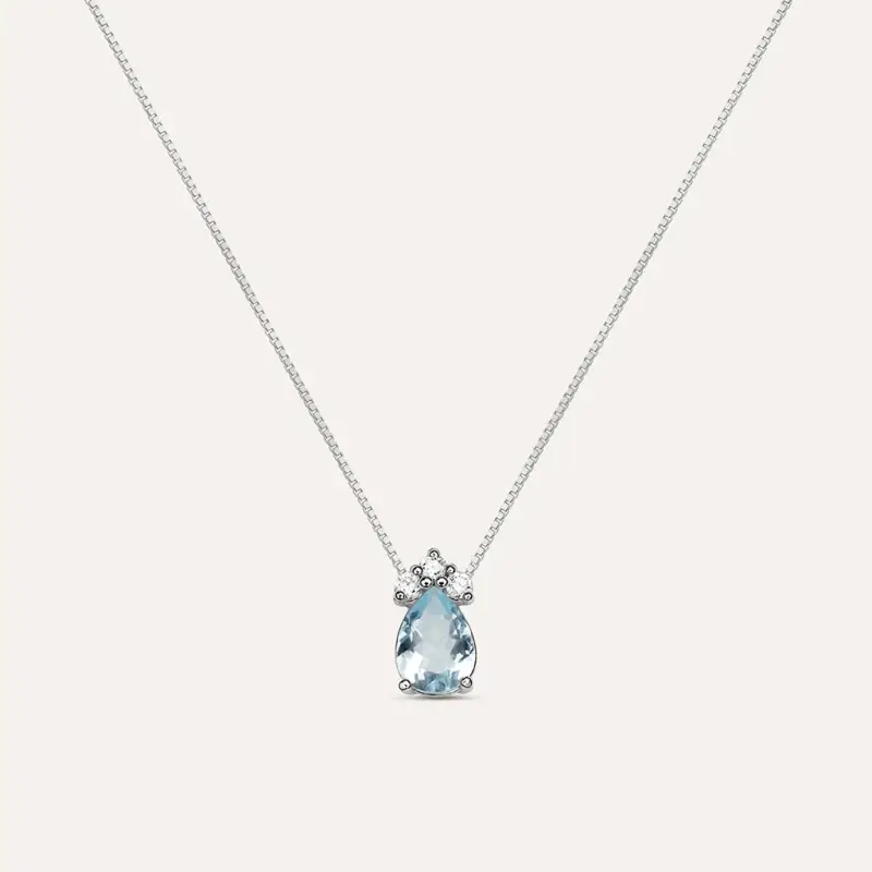 Collana Acquamarina Oro Bianco Acquamarina Diamante