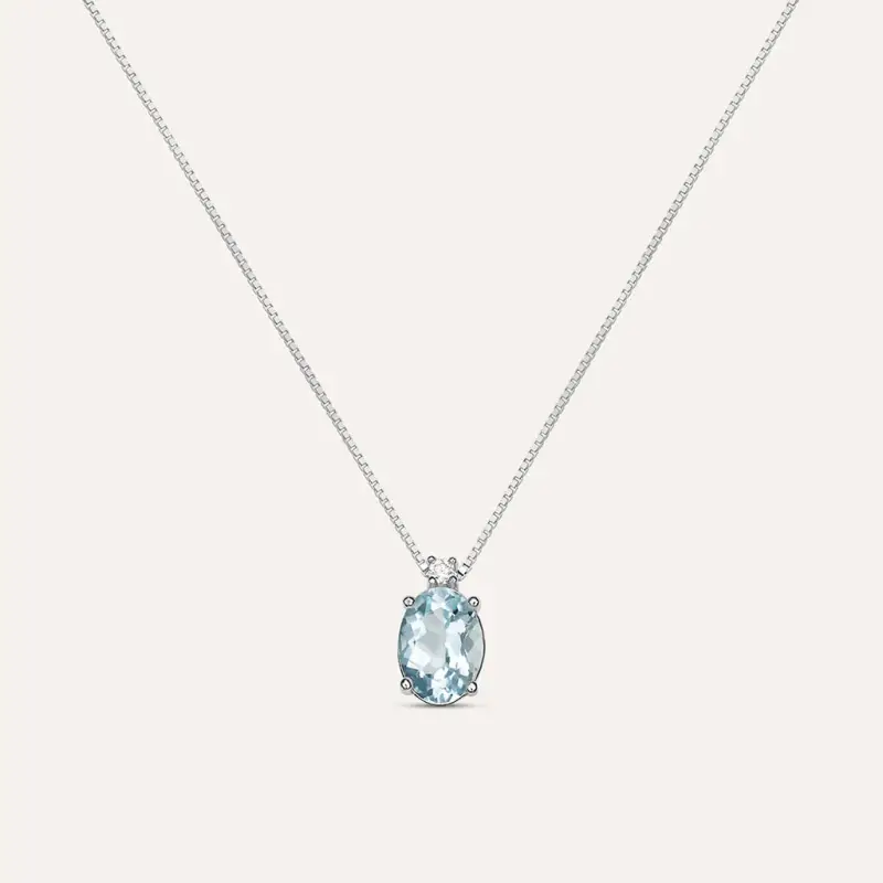 Collana Acquamarina Oro Bianco Acquamarina Diamante