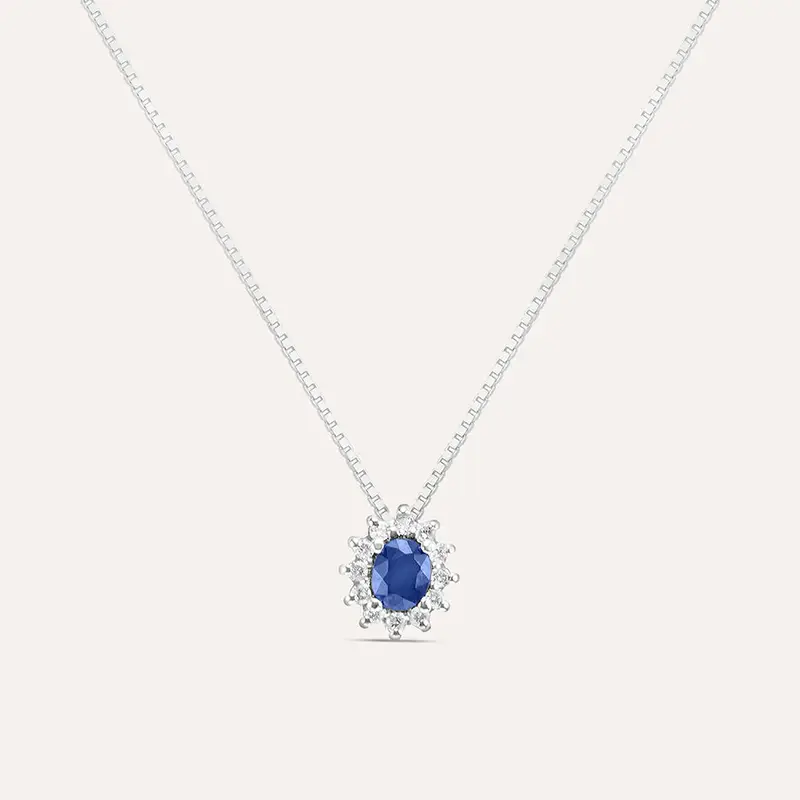 Collana Elizabeth Crown Oro Bianco Zaffiro Diamante