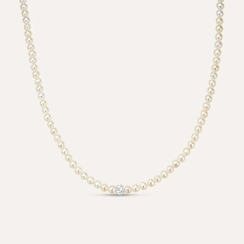 Collana Gabrielle Oro Bianco Perla D Acqua Dolce Cristallo