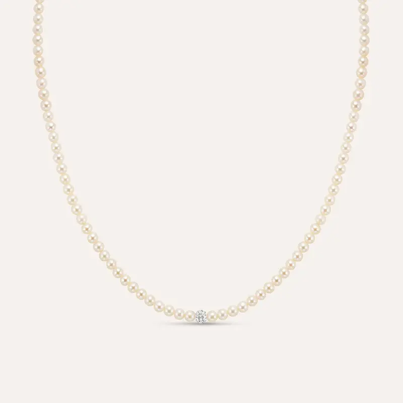 Collana Gabrielle Oro Bianco Perla D Acqua Dolce Cristallo