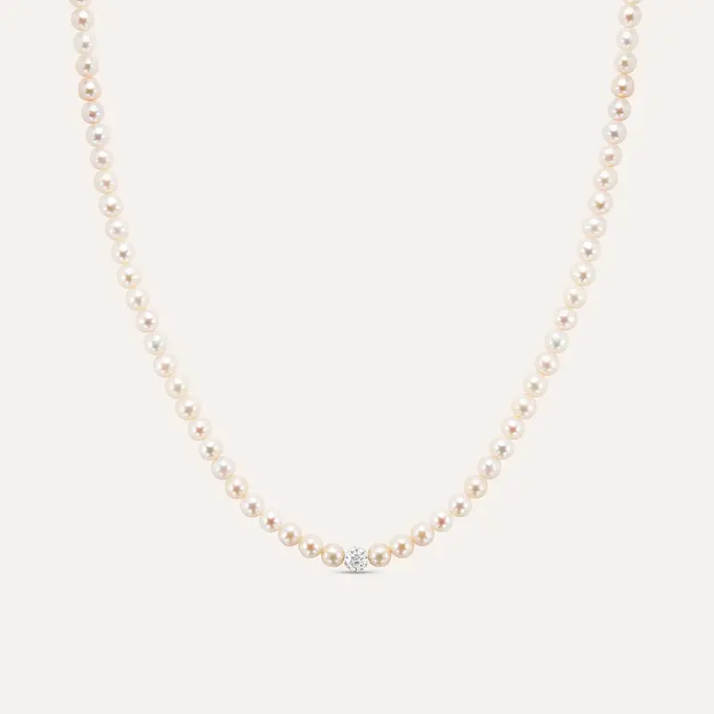 Collana Gabrielle Oro Bianco Perla D Acqua Dolce Cristallo