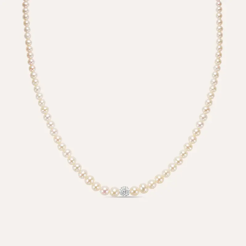 Collana Gabrielle Oro Bianco Perla D Acqua Dolce Cristallo