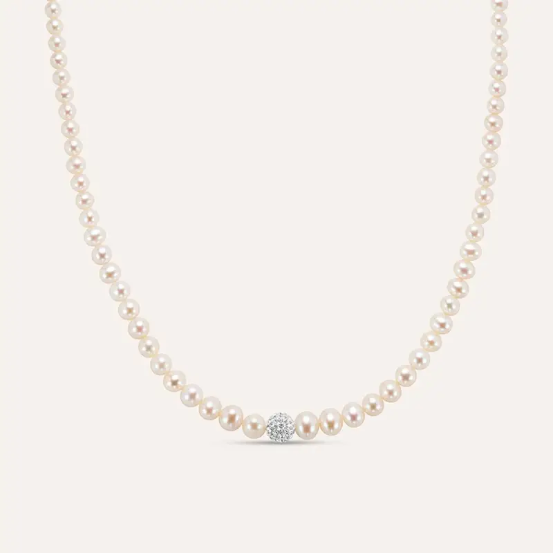 Collana Gabrielle Oro Bianco Perla D Acqua Dolce Cristallo