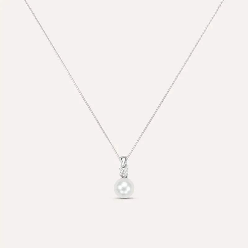 Collana Gabrielle Oro Bianco Perla D Acqua Dolce Cubic Zirconia