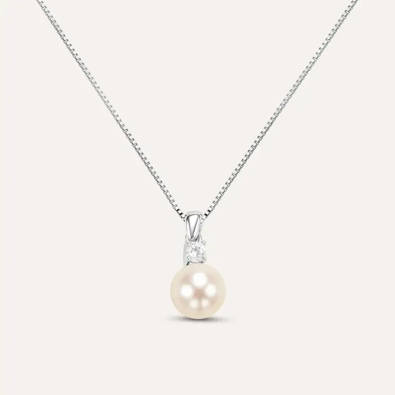 Collana Gabrielle Oro Bianco Perla D Acqua Dolce Cubic Zirconia