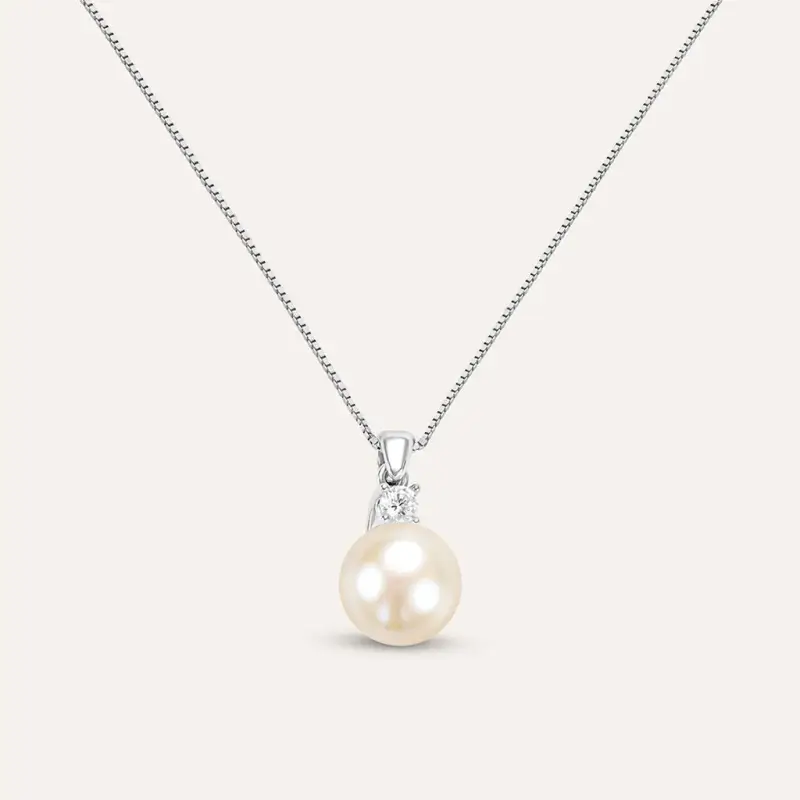 Collana Gabrielle Oro Bianco Perla D Acqua Dolce Cubic Zirconia