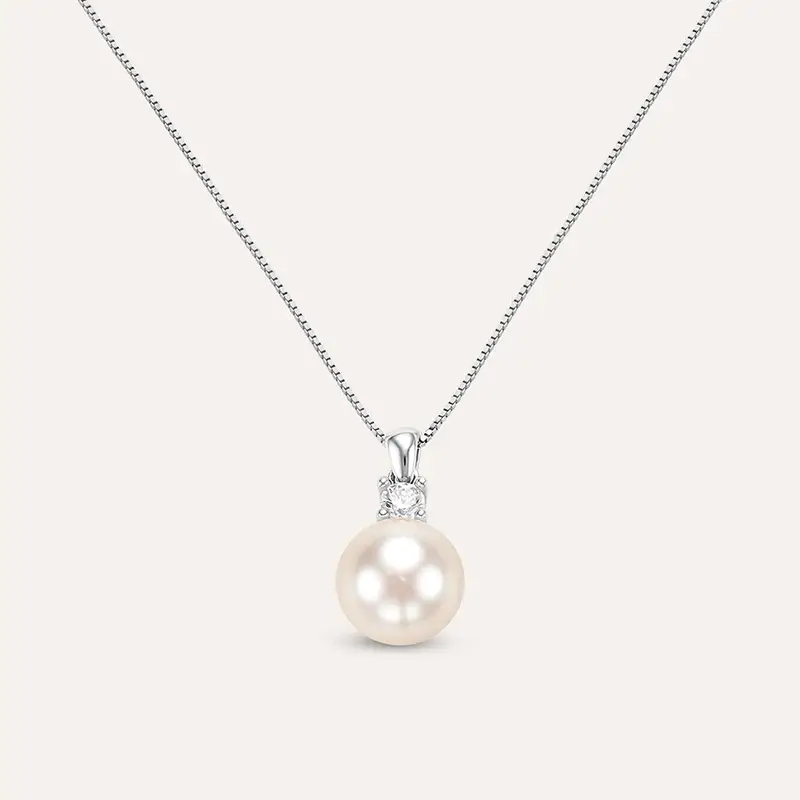 Collana Gabrielle Oro Bianco Perla D Acqua Dolce Cubic Zirconia