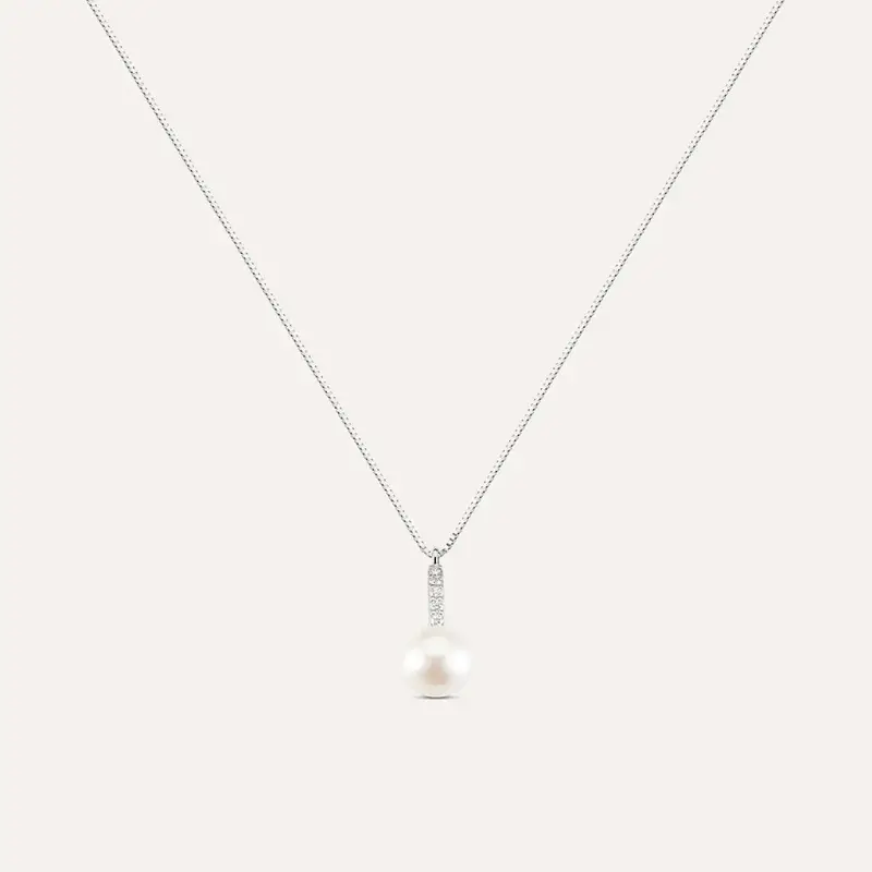 Collana Gabrielle Oro Bianco Perla D Acqua Dolce Cubic Zirconia