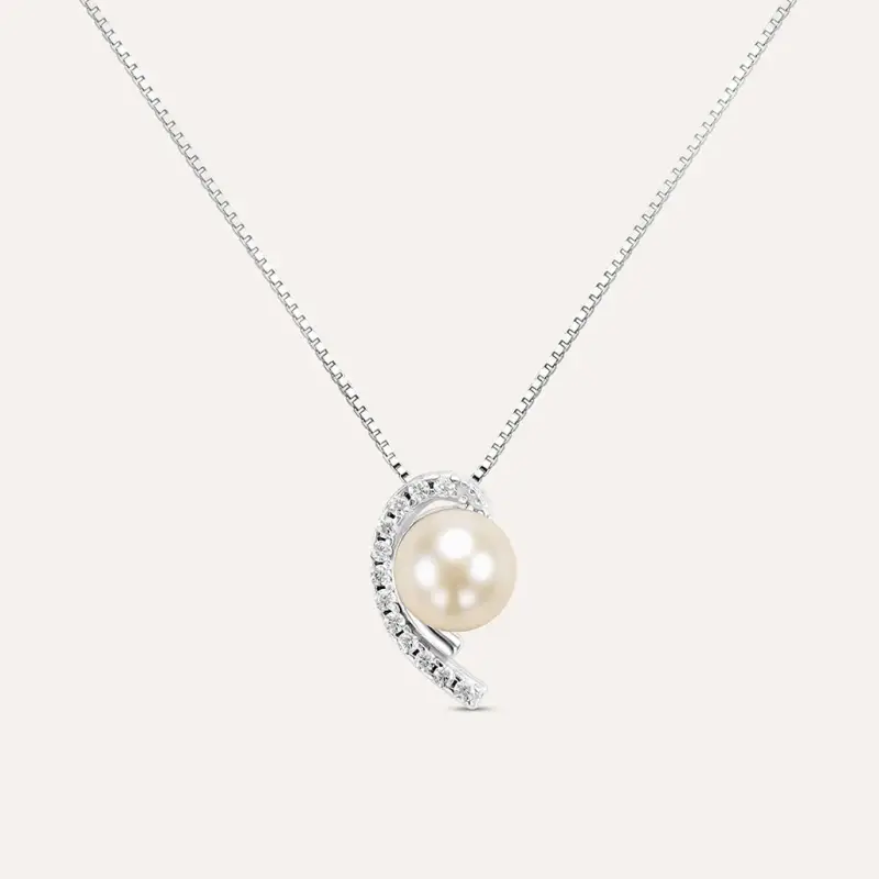 Collana Gabrielle Oro Bianco Perla D Acqua Dolce Cubic Zirconia
